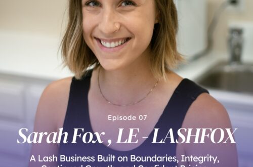 Photo of a woman smiling into the camera. Lash Artist Sarah Fox in Ventura, CA. The Everyday Beauty Pro Podcast guest with host Adriana Perez-Nakaura.